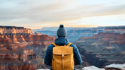A Lone Traveler Gazes Upon a Breathtaking Canyon Landscape