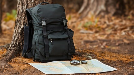 Solitary Adventurer's Backpack Resting Amidst Nature's Tranquil Embrace