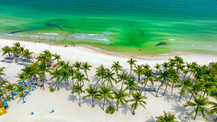 Fototapeta na wymiar Aerial view of Phu Quoc Island Coastal Scenery (Khem Beach), Vietnam. Emerald Bay, a Popular Tourism Destination for Summer Vacation in Southeast Asia, with Tropical Climate and Beautiful Landscape.