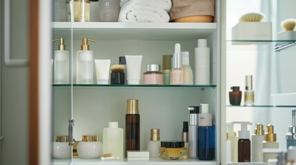 Organized Skincare Products in Bathroom Cabinet - Promoting Orderliness and Self-Care