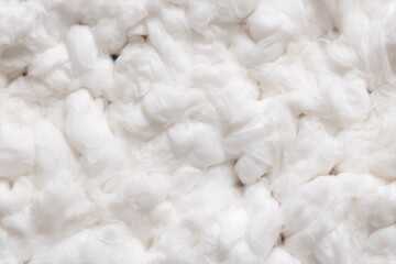 Fluffy white batting cotton fibers, showcasing their soft and airy texture. The fibers are densely packed, creating a light and fluffy appearance.