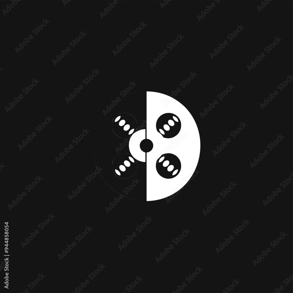 Aufkleber minimalist black and white abstract design with symmetrical circular elements.