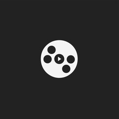 Minimalistic play button icon with circles on a black background