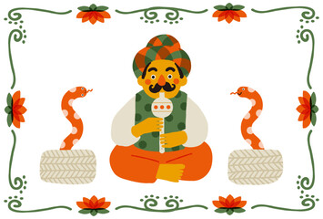 コミカルな蛇使いのイラスト