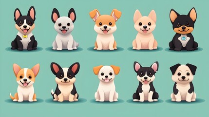 Obraz premium Cartoon Style Collection of Various Worldwide Dog Breeds on Pastel Color Background