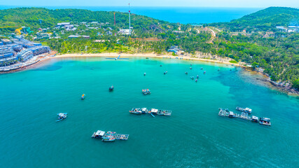 Aerial view of beautiful landscape in Thom island (a tranquil island with beautiful beach) in Phu Quoc, Kien Giang, Vietnam. Travel concept © huythoai