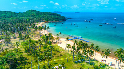 Aerial view of beautiful landscape in Thom island (a tranquil island with beautiful beach) in Phu Quoc, Kien Giang, Vietnam. Travel concept