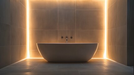 Modern Bathroom with Bathtub and Warm Lighting