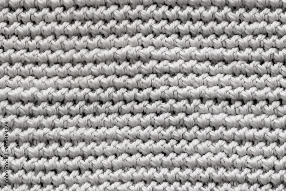 Poster textured gray knitted fabric, showcasing a repeating pattern of interwoven threads. the fabric appea