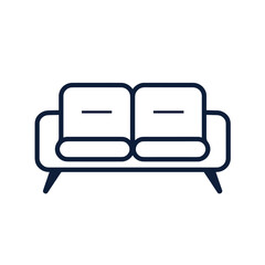 Minimalist black and white icon of a modern two-seater sofa with simple lines and cushioned seats.