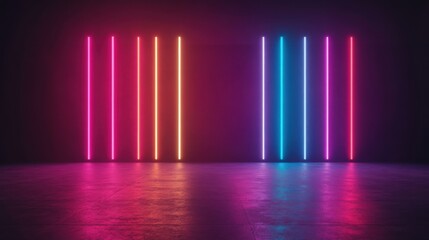 Vibrant neon lights create a mesmerizing ambiance in a dark space, perfect for backgrounds or artistic projects.