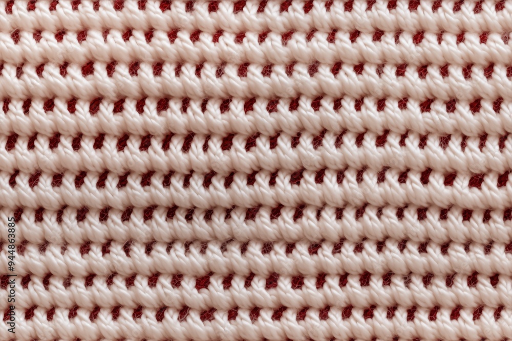 Poster textured fabric with alternating red and cream stripes, showcasing a knitted pattern.