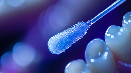 Macro view of a swab collecting a sample from the inside of a mouth