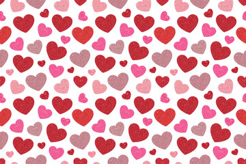 キラキラしたグリッターテクスチャーのハートのシームレスパターン、背景透過