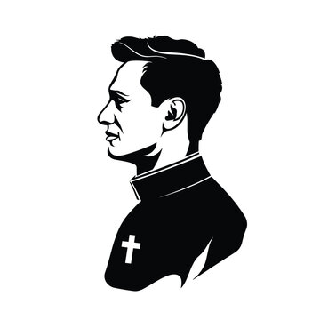 recommend clip art: Black and white silhouette of a male priest in profile view with a cross on his collar.