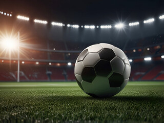 3d rendering soccer ball in goal. soccer ball in net with spotlight  light background Ai generative.