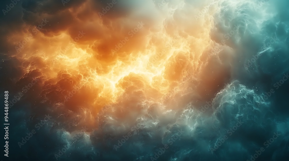 Poster an abstract cloudscape with dramatic light and shadow play, creating a moody scene