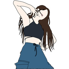 Illustration vector of Kpop fashion stage. idols of Koreans performing. K-pop female fashion idol. female singer who is singing wearing beautiful