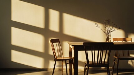 Sunlight Streaming Through a Window Illuminates a Dining Room