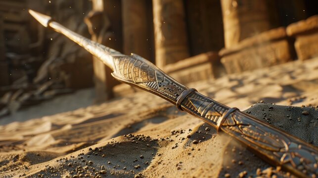 Ornate ancient dagger on desert sand