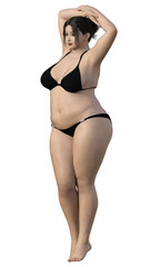 太った女性の右向きのイラスト リアルで可愛い日本人3Dモデルの全身横向き