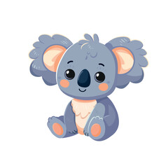 Koala cute childish  cartoon illustration. Vector koala bear is sitting  isolated on white background Flat design element