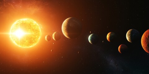 a multi-planet system orbiting a distant star, with planets of varying sizes and colors, showcasing the diversity of planetary systems