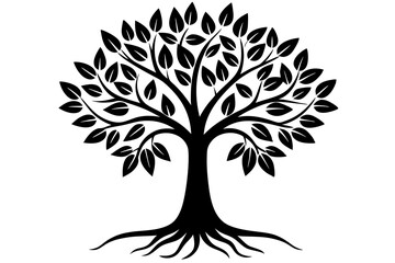Obraz premium Tree with leaves and roots silhouette vector illustration