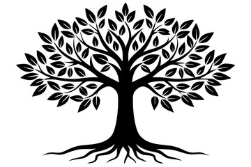 Tree with leaves and roots silhouette vector illustration