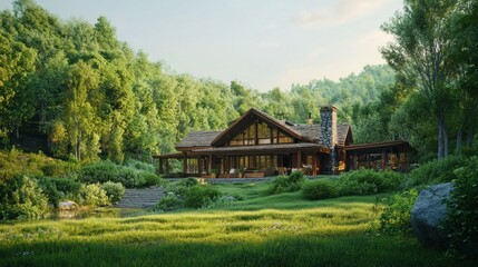A Modern Cabin Nestled Amidst Lush Green Foliage