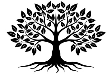Tree with leaves and roots silhouette vector illustration