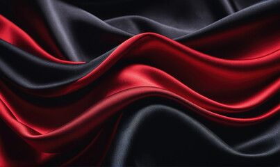 Obraz premium Red and black silk fabric drapes in soft waves, creating a luxurious and elegant texture