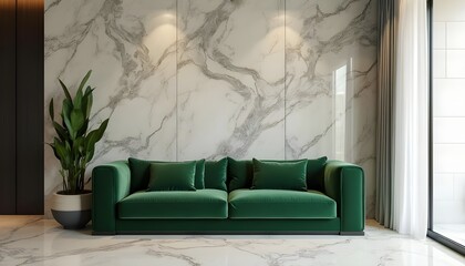 Modern home interior decoration with green sofa