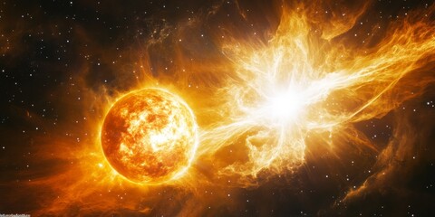 Obraz premium a binary star system, with both stars orbiting their common center of mass, showing the interaction of massive bodies
