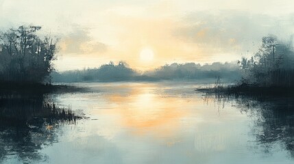 Fototapeta premium Abstract Painting of a Serene Lake at Sunset