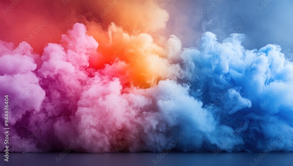Poster an abstract image of vibrant colorful smoke clouds in a studio setting.