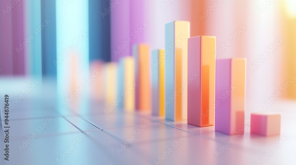 Poster a close-up of a 3d bar graph with animated effects, showing increasing values in different colors an