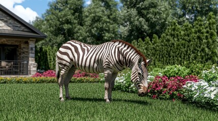 Obraz premium zebra grazing in lush garden