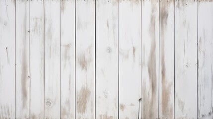 Obraz premium Weathered white wooden planks with a rustic texture. The wood shows signs of aging with subtle brown streaks and knots, creating a vintage appearance.