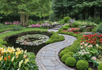 Garden with a stone pathway