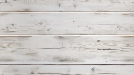 Fototapeta premium Rustic wooden surface with a weathered white finish. The planks are arranged horizontally, showcasing natural wood grain and knots.