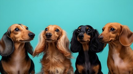 Diverse Dachshunds A Vibrant Collection of Playful Pups on Refreshing Seafoam Background