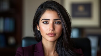 Elegant businesswoman with dark hair and makeup