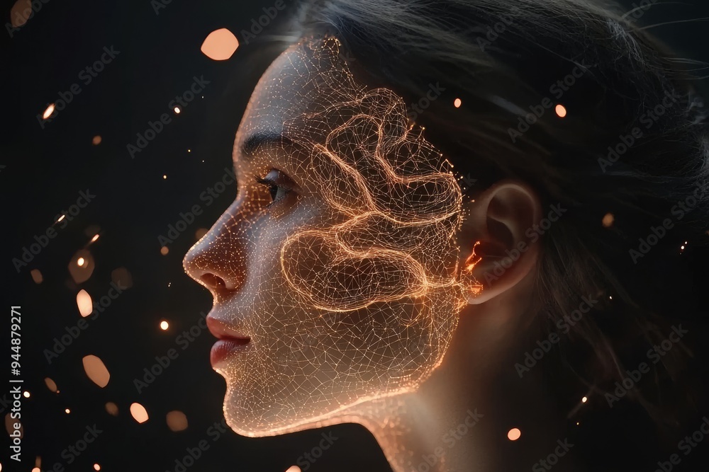 Poster profile of a woman with glowing neural patterns representing the light of thought and the depth of c