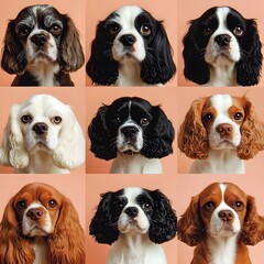 Obraz premium Refined Cavalier King Charles Spaniels Posing in Soothing Studio with Peach Backdrop