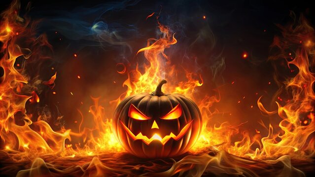 Abstract dark Halloween hell fire flyer with fiery flames and eerie elements , Halloween, hell fire, abstract, dark, flyer, spooky
