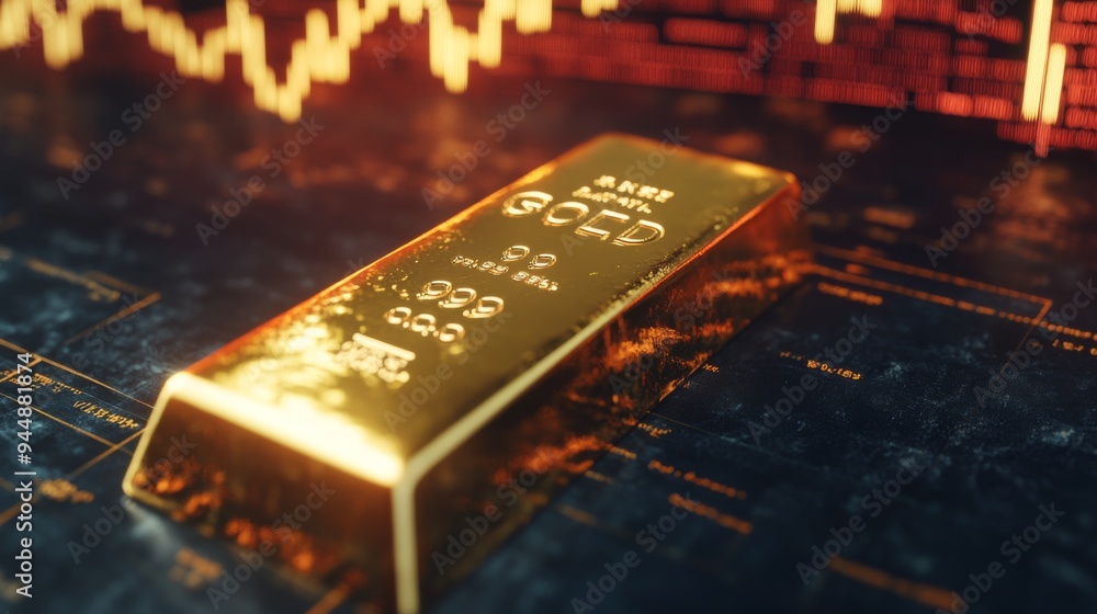 Aufkleber a close-up of a gold bar with a background of a financial graph showing historic gold price trends, 