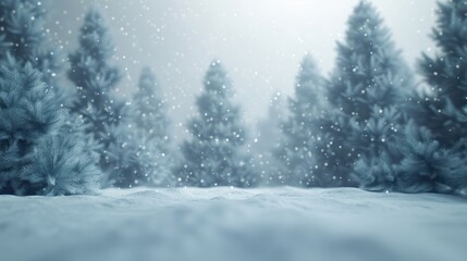 Obraz premium Snowy Winter Forest in Storm, a serene yet dramatic landscape depicting a forest blanketed in snow, under a swirling storm with dark clouds overhead, ideal for seasonal themes