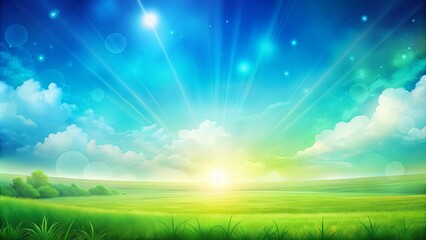 Obraz premium Abstract summer landscape background with green and blue sky, Modern gradient painting, summer, landscape, abstract, background