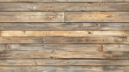 Naklejka premium Rustic wooden planks arranged horizontally, showcasing natural wood grain and texture in various shades of brown and beige.